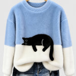 Clíona Fluffy Cat Colour Block Jumper in Light Blue