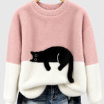 Clíona Fluffy Cat Colour Block Jumper in Pink