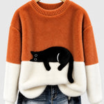 Clíona Fluffy Cat Colour Block Jumper in Orange