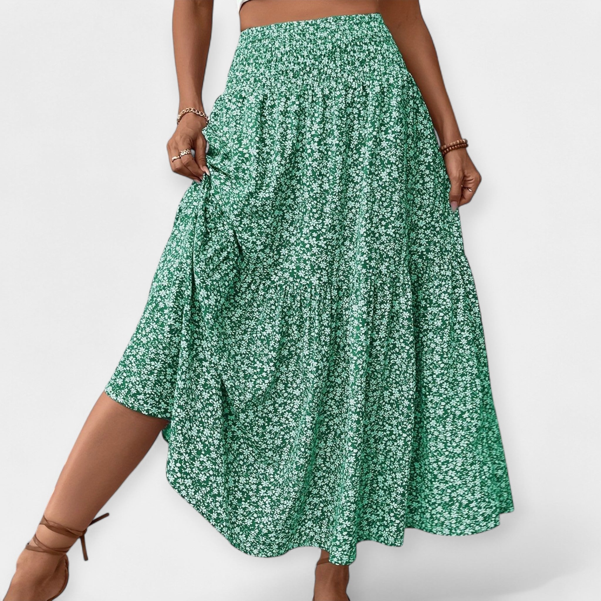 Órlaith - Stretchy Floral Skirt - Charlotte & Willow, styled look