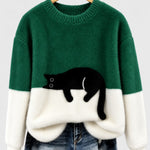 Clíona Fluffy Cat Colour Block Jumper in Green
