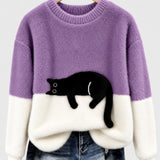 Clíona Fluffy Cat Colour Block Jumper in Purple