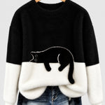 Clíona Fluffy Cat Colour Block Jumper in Black