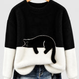 Clíona Fluffy Cat Colour Block Jumper in Black