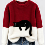 Clíona Fluffy Cat Colour Block Jumper in Red