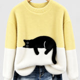 Clíona Fluffy Cat Colour Block Jumper in Yellow