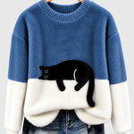 Clíona Fluffy Cat Colour Block Jumper in Blue