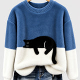 Clíona Fluffy Cat Colour Block Jumper in Blue