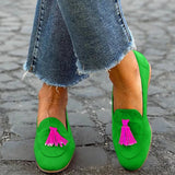 GREEN LOAFER WITH FUCHSIA TASSEL