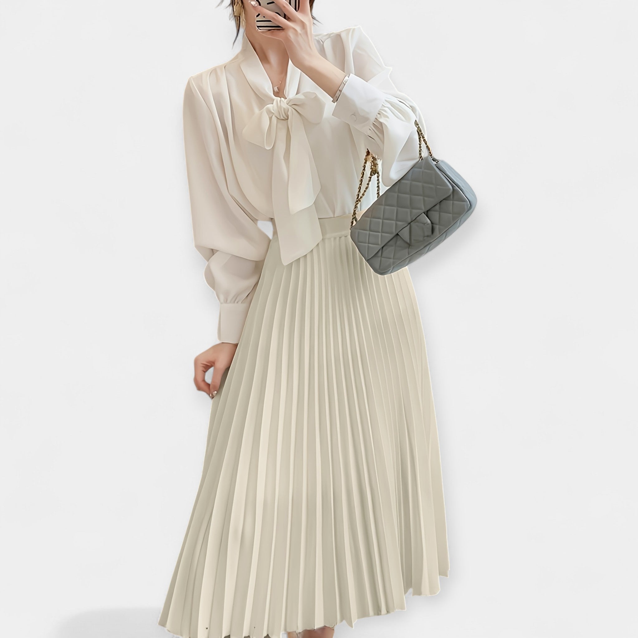 Aoife - Elegant Long Pleated Skirt - Charlotte & Willow, front