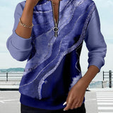 Mariaa | Half-Zip Top with Vintage Print