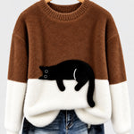 Clíona Fluffy Cat Colour Block Jumper in Brown