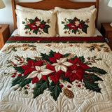 3-Piece Poinsettia Charm Quilted Bed Set