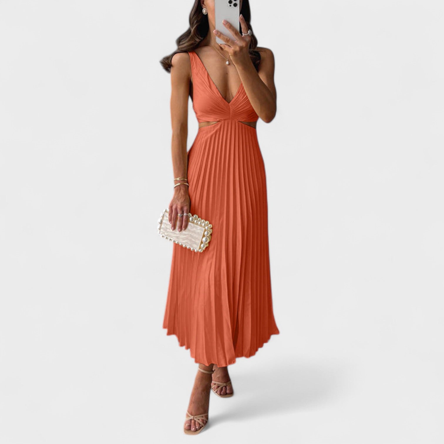 Maureen - Midi Dress with Pleated Design - Charlotte & Willow, styled look