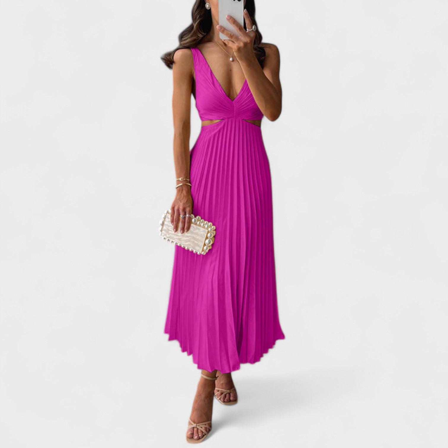 Maureen - Midi Dress with Pleated Design - Charlotte & Willow, back