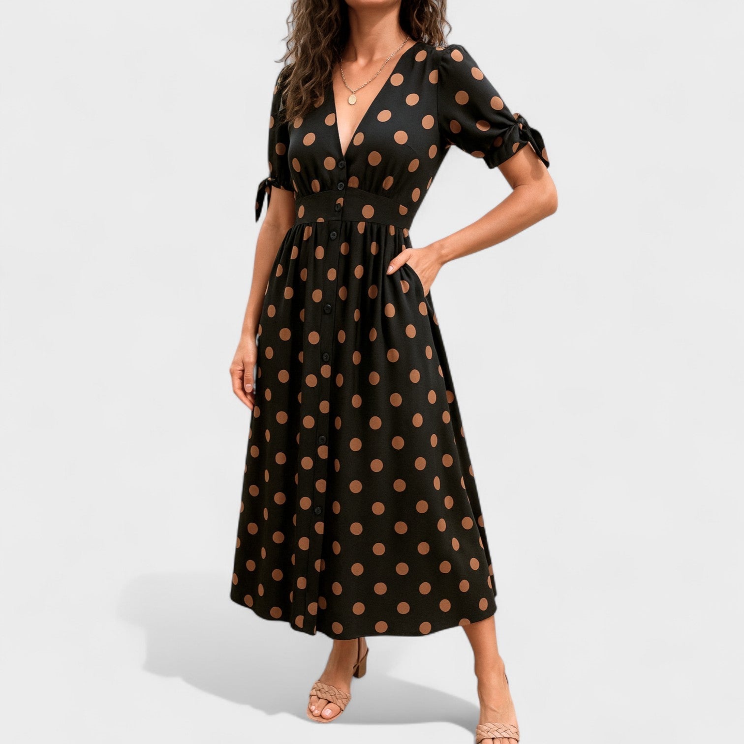 Iseult - Polka Dot Midi Dress - Charlotte & Willow, front