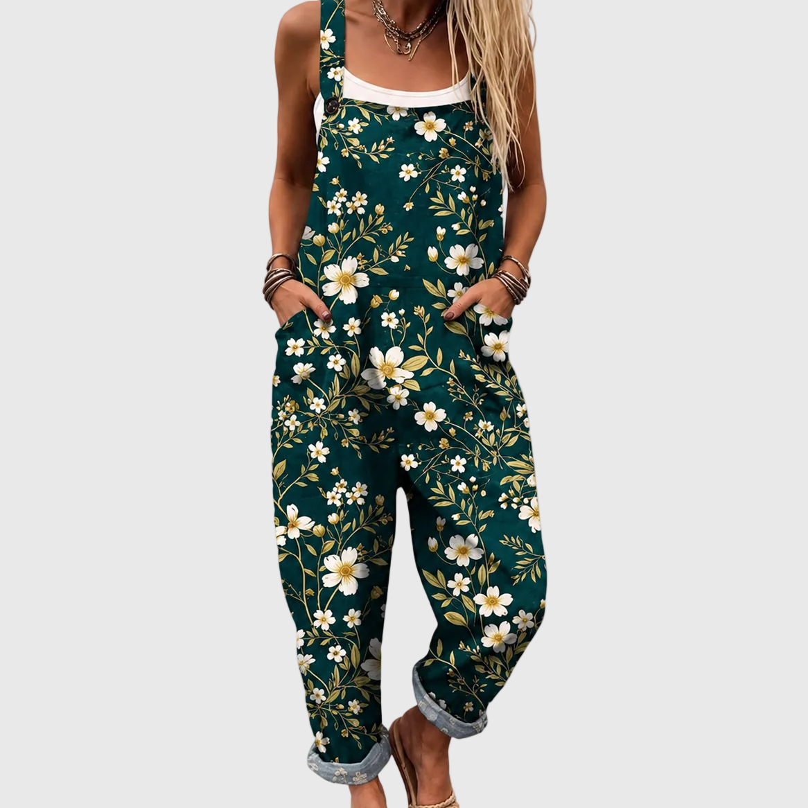 Emerald Flower Dungarees - Charlotte & Willow