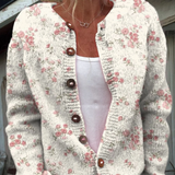 Pink Rose Florets Print | Buttoned Cardigan Sweater