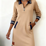 Krystalle | Casual Long-Sleeve Dress with Zipper Closure