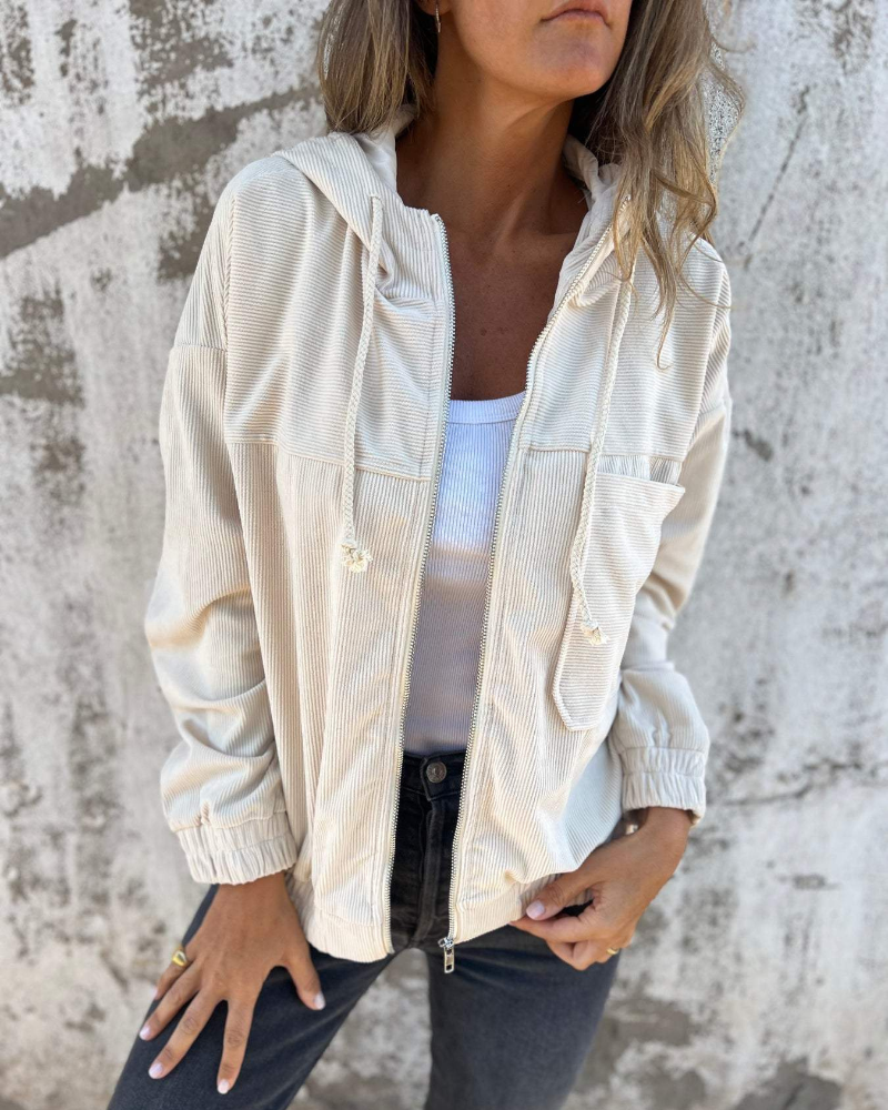 Mayeve™ | Corduroy Hooded Jacket with Zipper