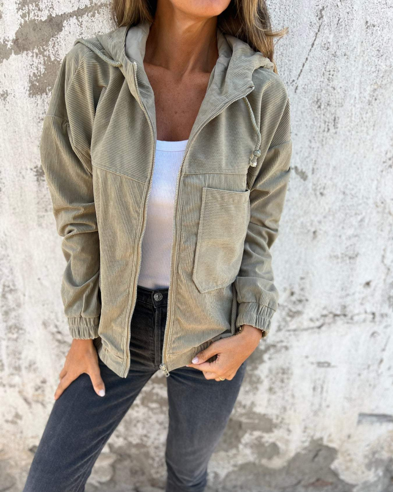Mayeve™ | Corduroy Hooded Jacket with Zipper