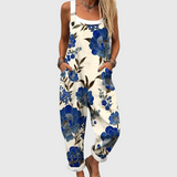 Royal Blue Floral Overalls - Charlotte & Willow