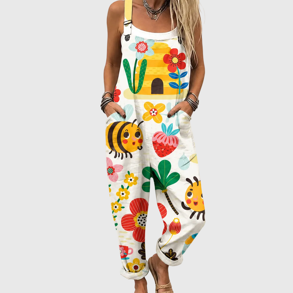 Bee and Colourful Garden Dungarees - Charlotte & Willow