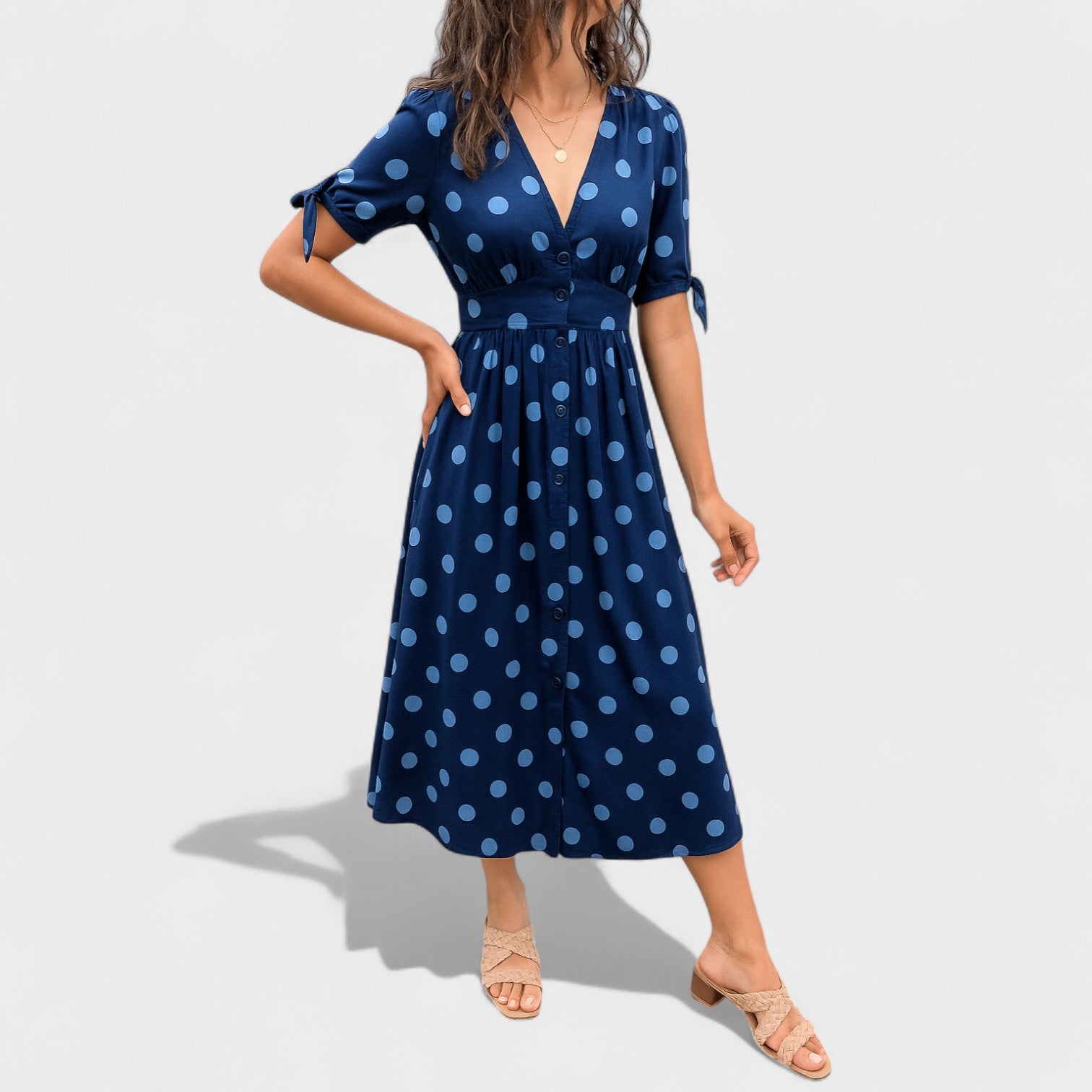 Iseult - Polka Dot Midi Dress - Charlotte & Willow, detail