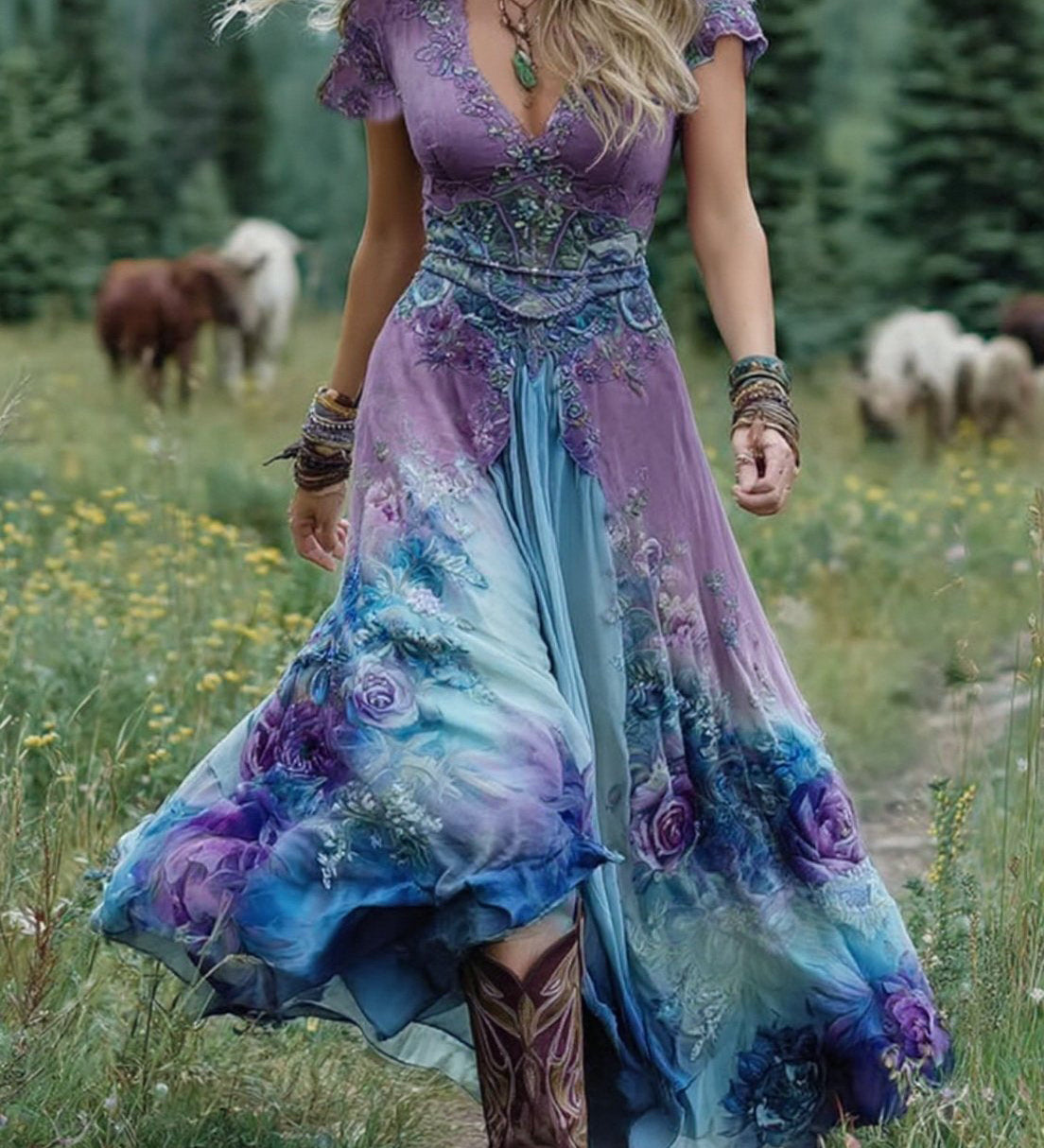 Doirinn - Elegant Floral Maxi Dress - Charlotte & Willow, back