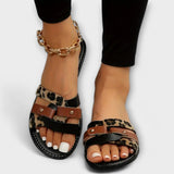 Sara - Faux Leather Sandals with Leopard Print