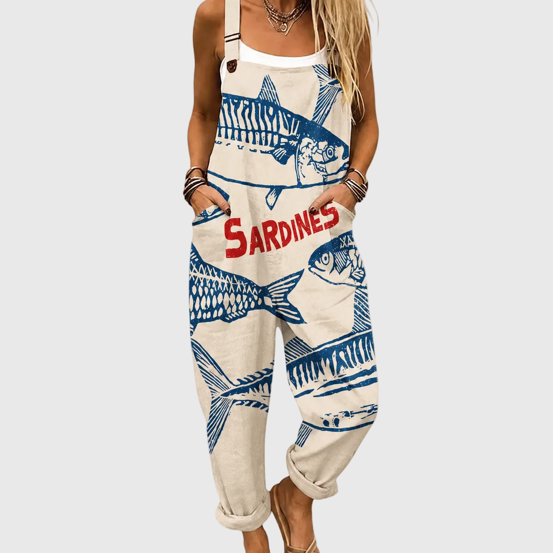 Soft Sardine Sea Print Dungarees - Charlotte & Willow