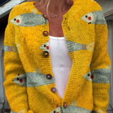Vintage Fish Sardines Art Print | Buttoned Cardigan Sweater