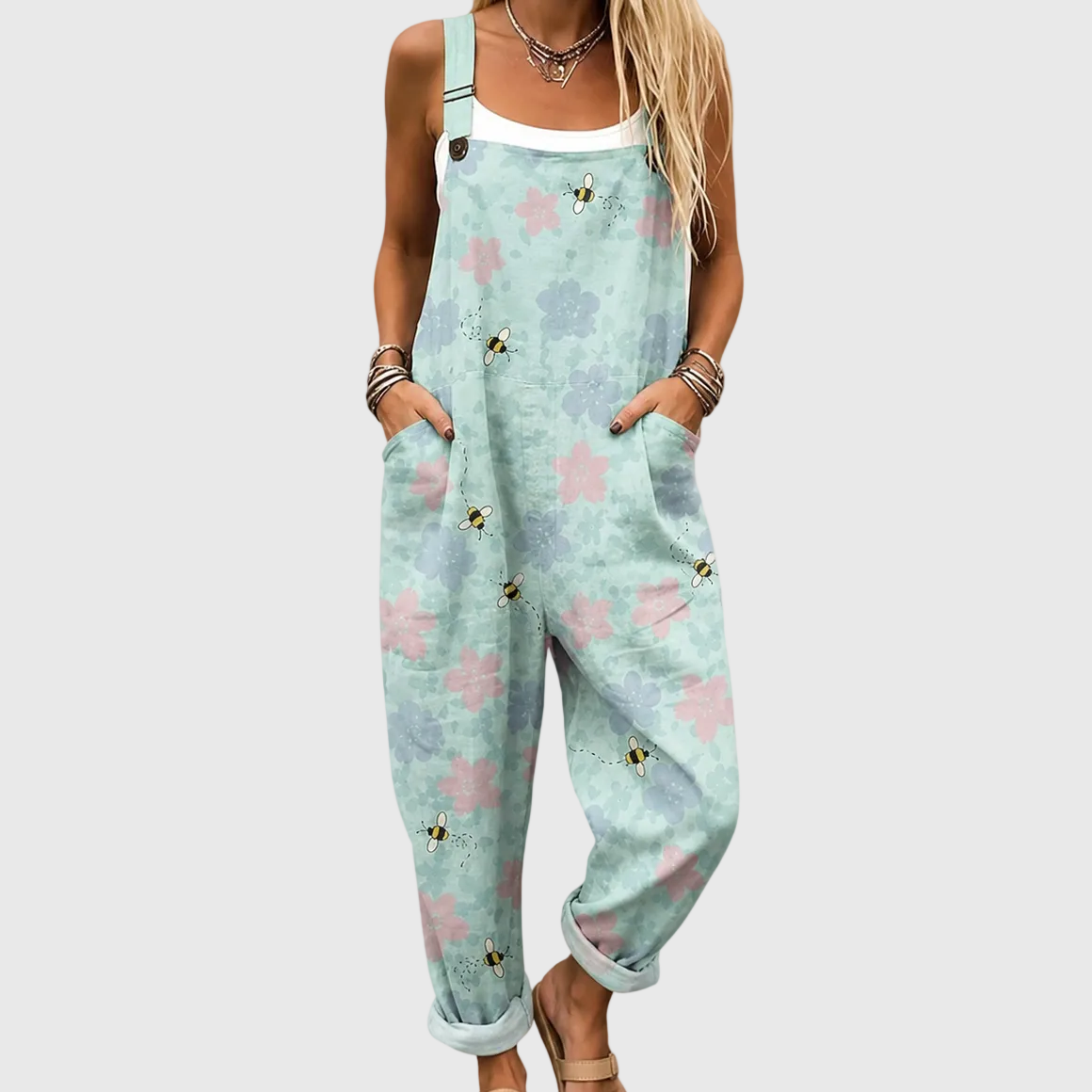 Pastel Flower and Bee Dungarees - Charlotte & Willow