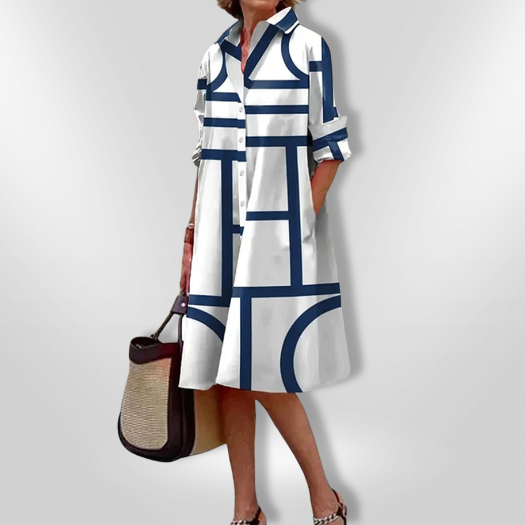 Fionnuala - Geometric Pattern Midi Dress - Charlotte & Willow, styled look