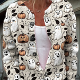 Funny Ghost Halloween | Art Print | Buttoned Cardigan Sweater