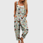Soft Floral Jumpsuit with Chicken Pattern and Pockets - Charlotte & Willow