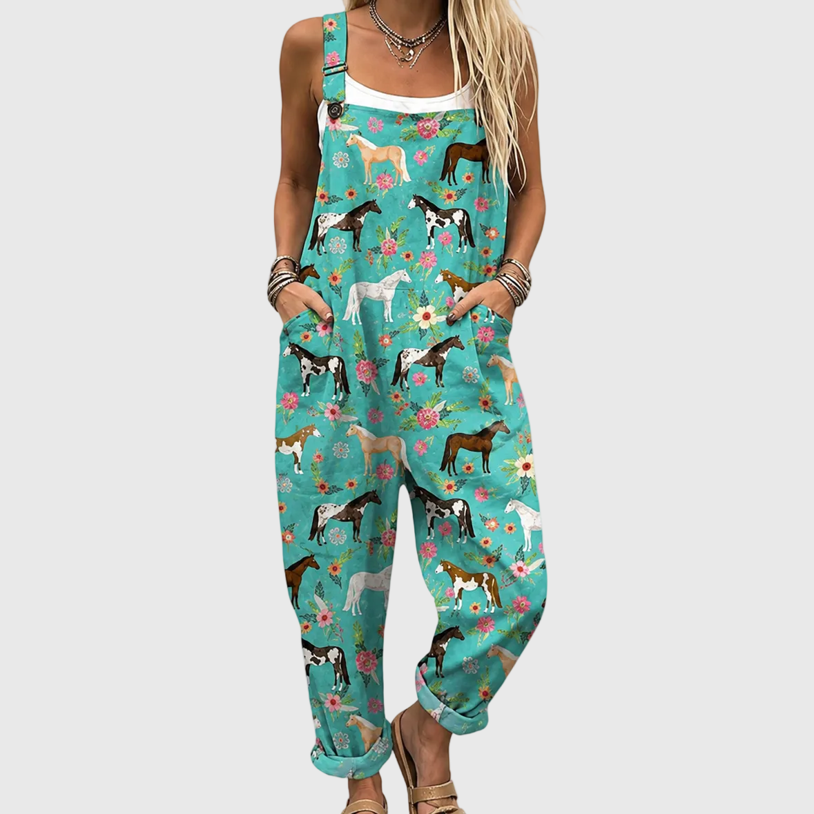 Horse Pattern Dungarees - Charlotte & Willow