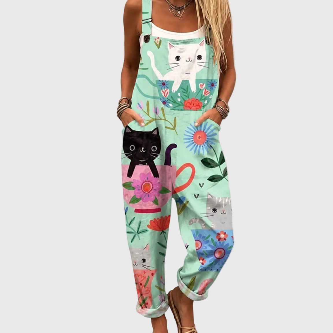 Soft Cats and Flowers Dungarees - Charlotte & Willow