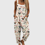 Soft Vintage Dungarees with Chickens and Flowers - Charlotte & Willow