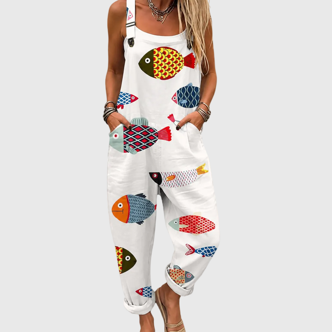 Soft Jumpsuit with Colourful Fish Design - Charlotte & Willow