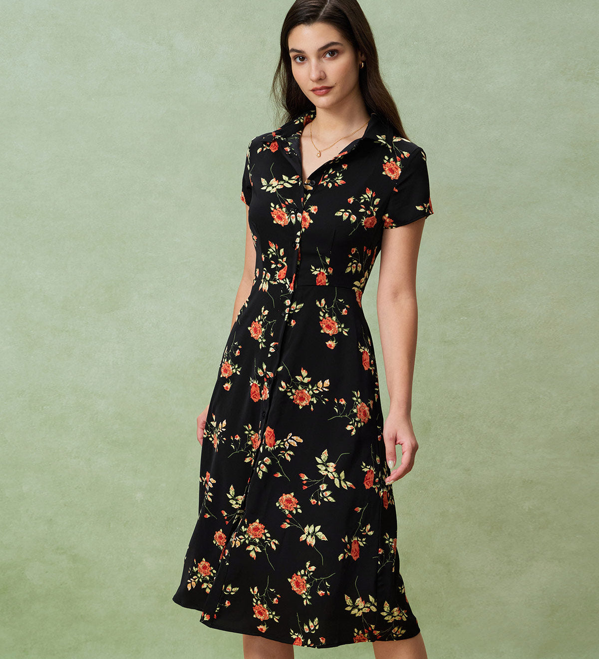 Bláithín - Midi Dress with Floral Print - Charlotte & Willow, front