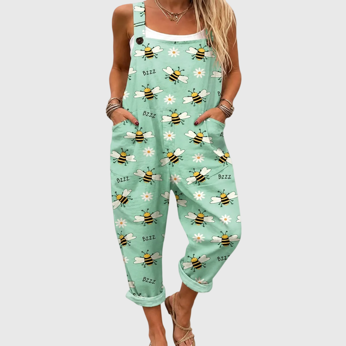 Soft Dungarees with Bee and Daisy Pattern - Charlotte & Willow