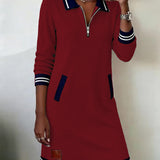 Krystalle | Casual Long-Sleeve Dress with Zipper Closure
