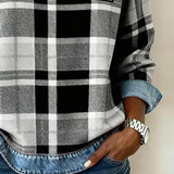 Mia | Women's Round Neck Denim Patchwork Pullover