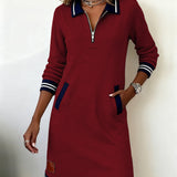 Krystalle | Casual Long-Sleeve Dress with Zipper Closure