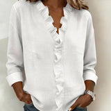 Eleanora | Blouse with Ruffles, V-Neck and Long Sleeves