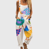 Soft Dungarees with Colourful Chicken Print - Charlotte & Willow