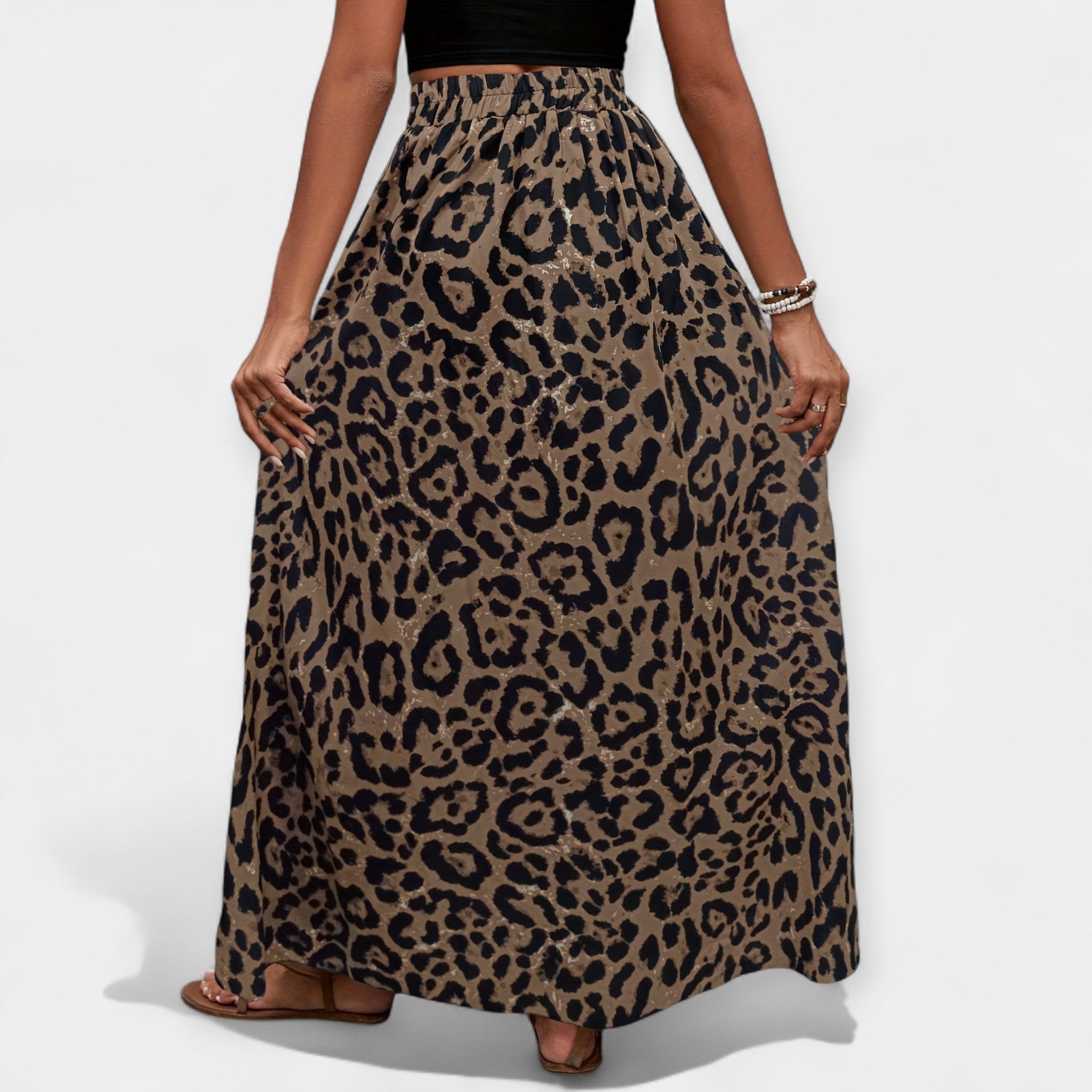 Caitlín - Leopard Print Midi Skirt - Charlotte & Willow, front