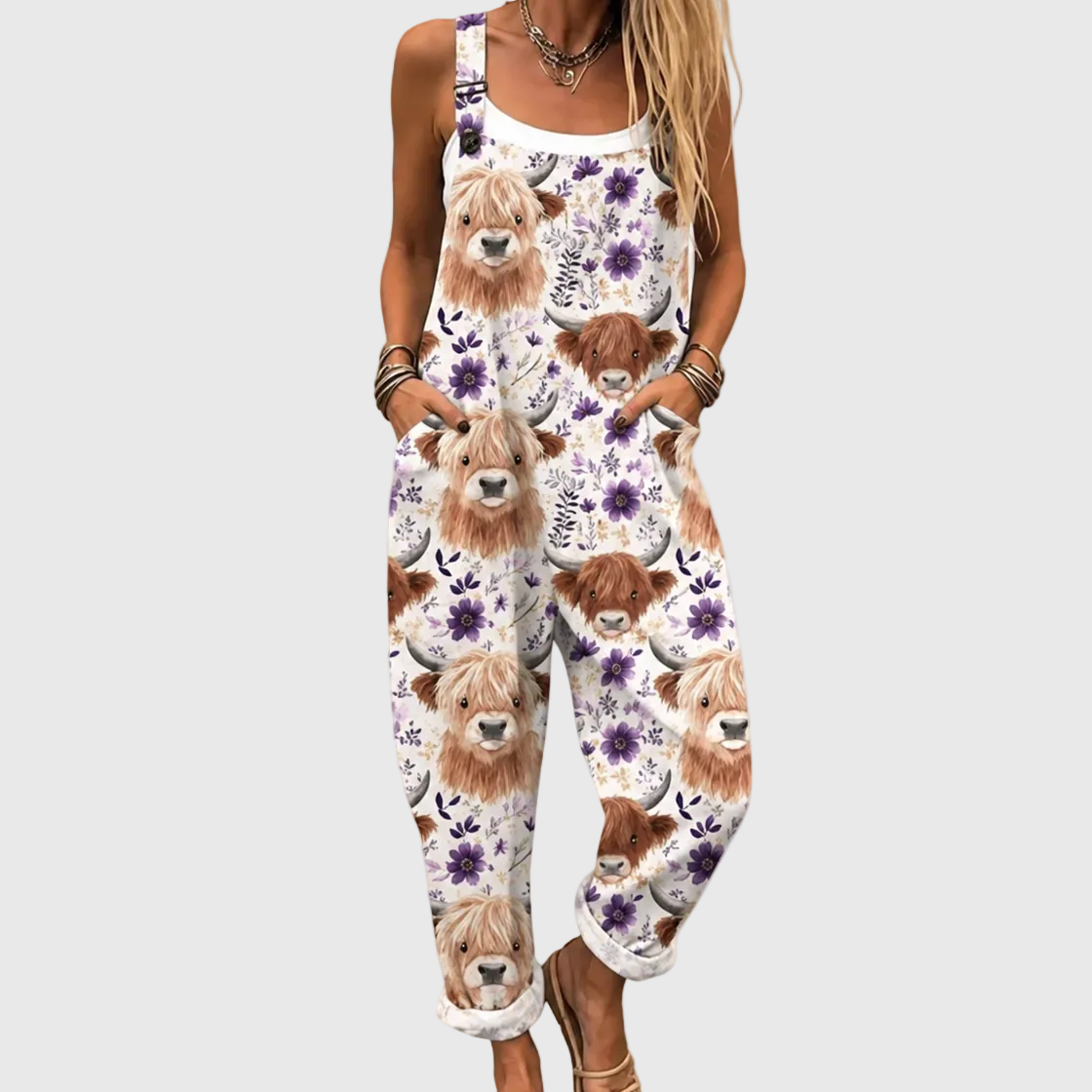 Highland Cows and Flowers Overalls - Charlotte & Willow