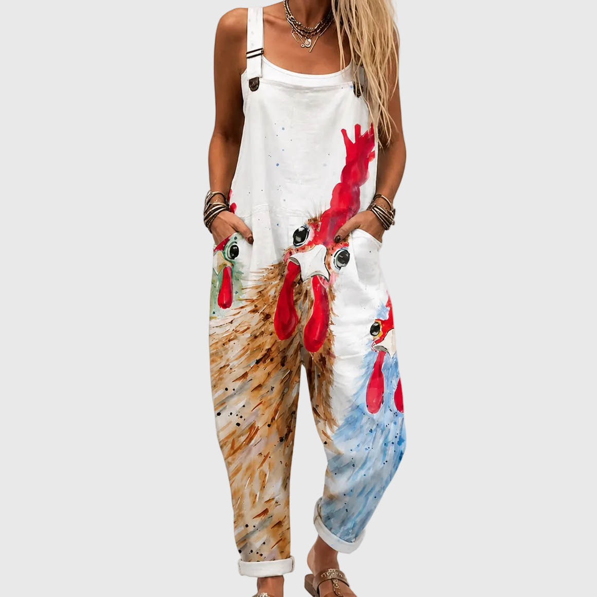Soft Dungarees with Country Chickens Print - Charlotte & Willow